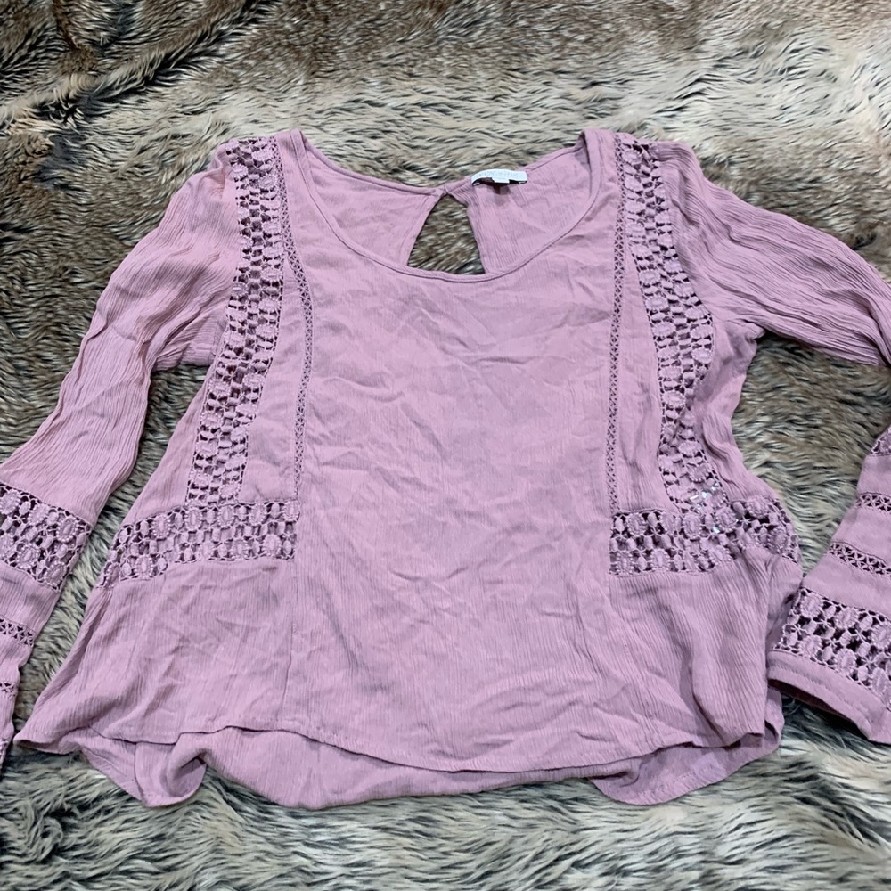 Patrons of Peace Long Sleeve Crochet Lace Boho Peasant Purple Hippie Size S